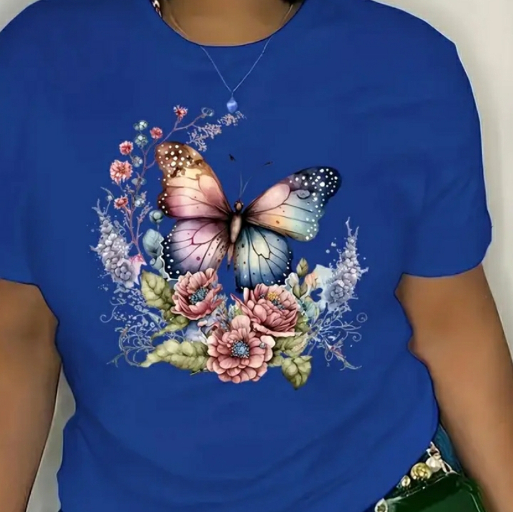 Plus Size Butterfly Graphic Print T-shirt, NWT